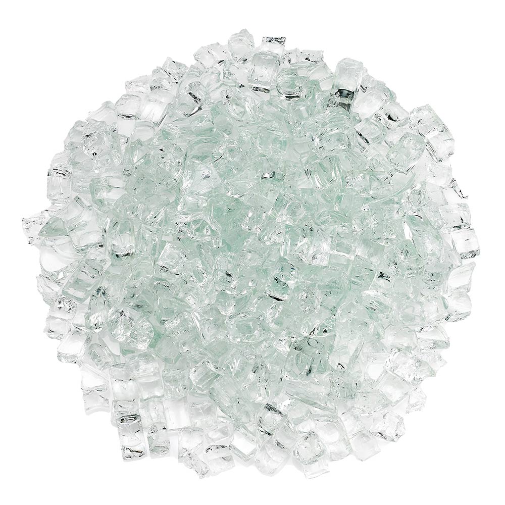 Clear fire glass chunks with pale aqua tint, small cut pieces