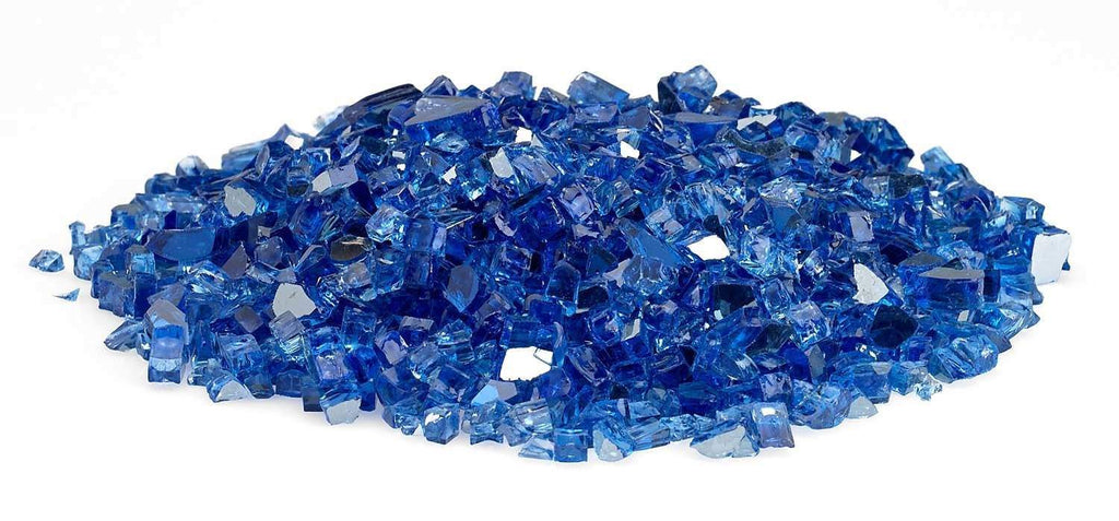 Cobalt blue reflective fire glass bed of small square chunks