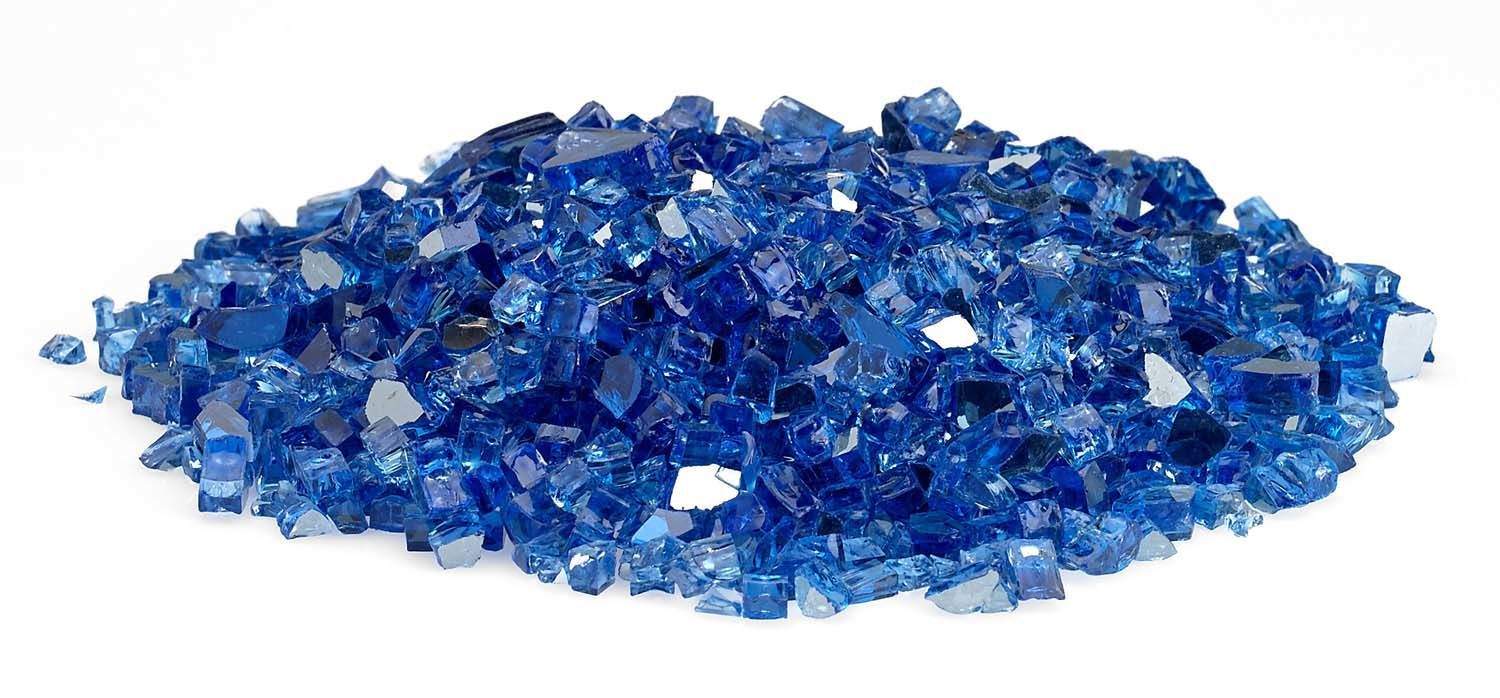 Cobalt blue reflective fire glass bed of small square chunks