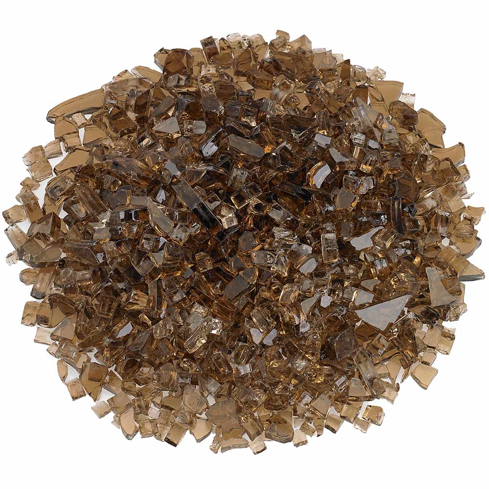 Copper fire glass, small faceted glass chunks in a pile