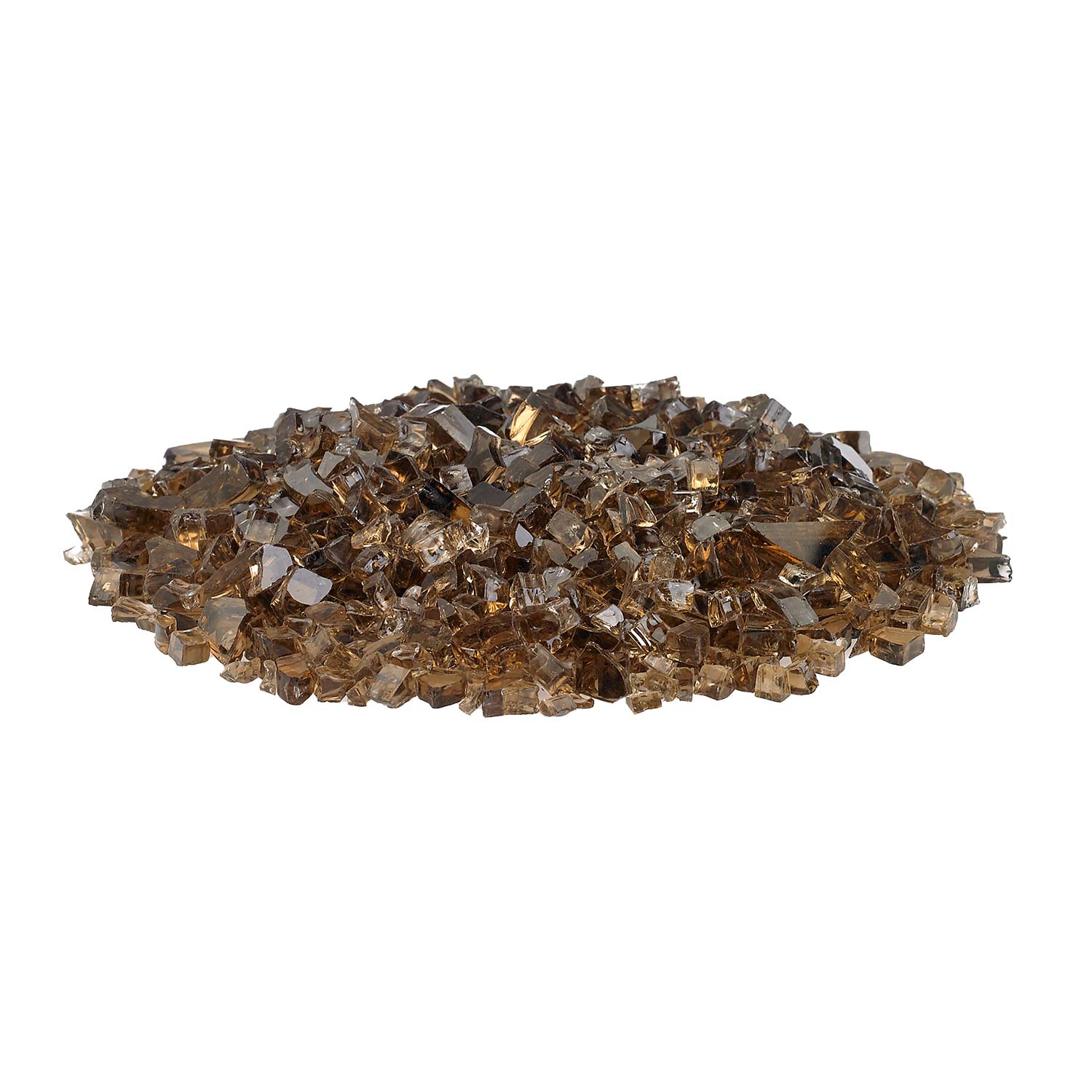 Copper crushed fire glass pieces with small faceted shards for fire pits