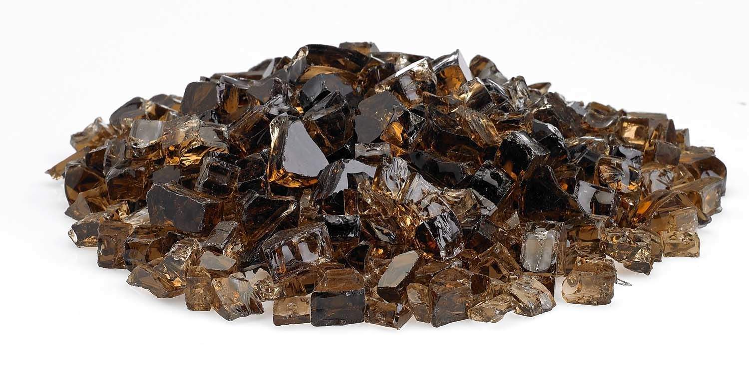 Copper and black fire glass stones, piled assorted faceted pieces