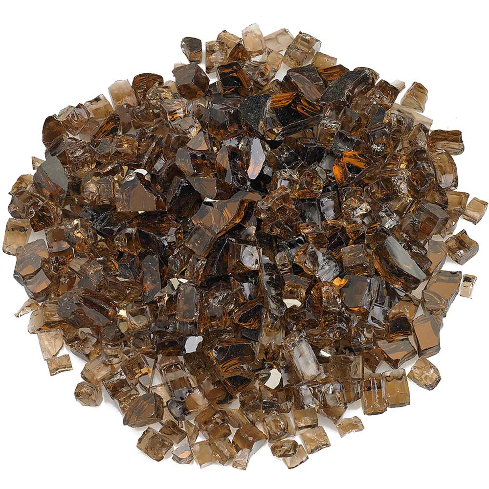 Copper reflective fire glass chunks in dark brown, amber, and clear facets
