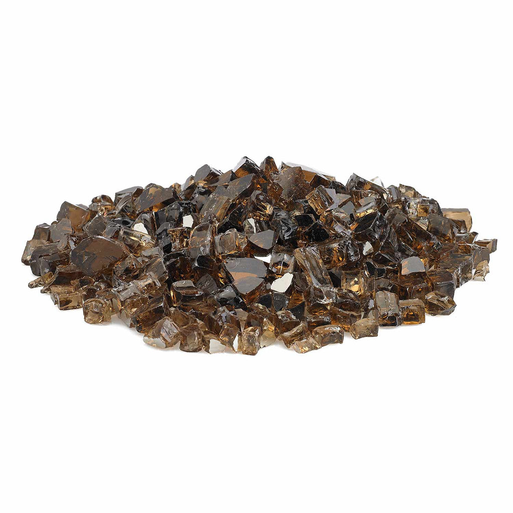 Copper reflective fire glass chunks, mixed dark brown and clear with amber highlights