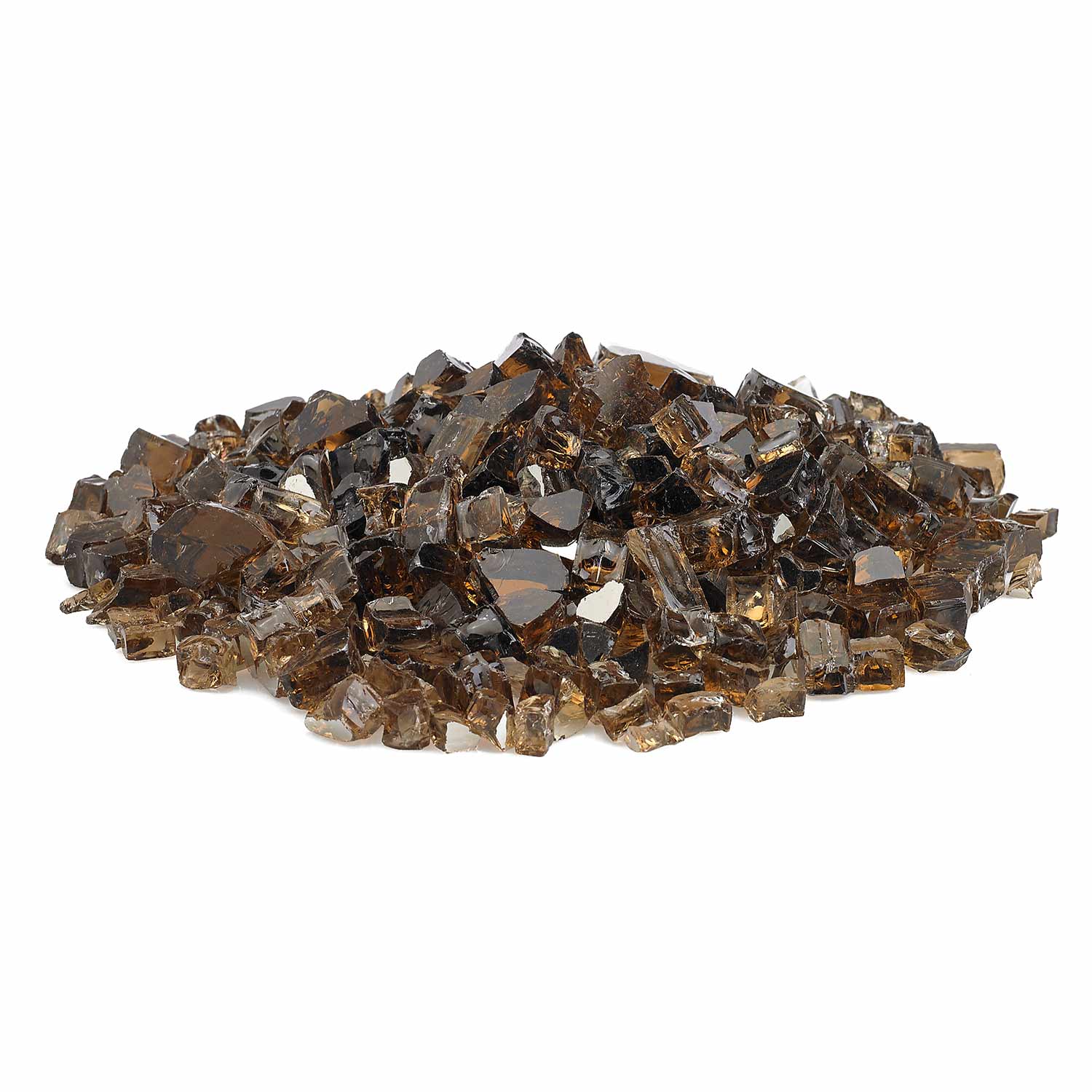 Copper reflective fire glass chunks, mixed dark brown and clear with amber highlights