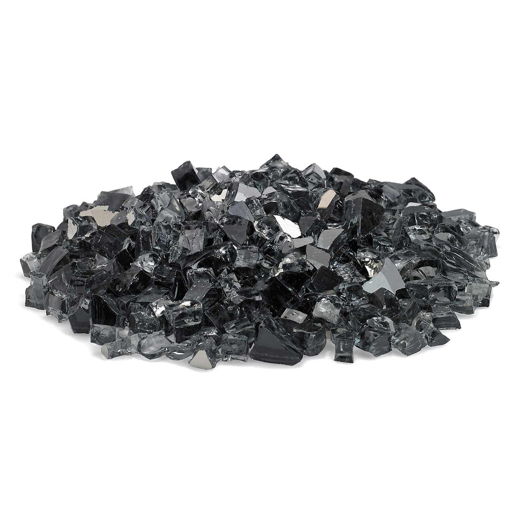 Grey reflective fire glass chunks, flat lay of faceted square pieces