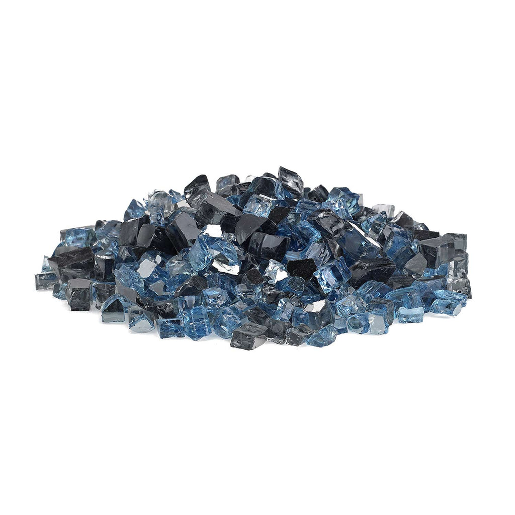 Reflective fire glass chunks in blue and dark charcoal black, mixed sizes