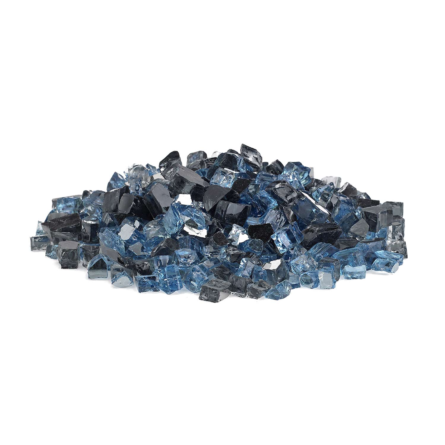 Reflective fire glass chunks in blue and dark charcoal black, mixed sizes