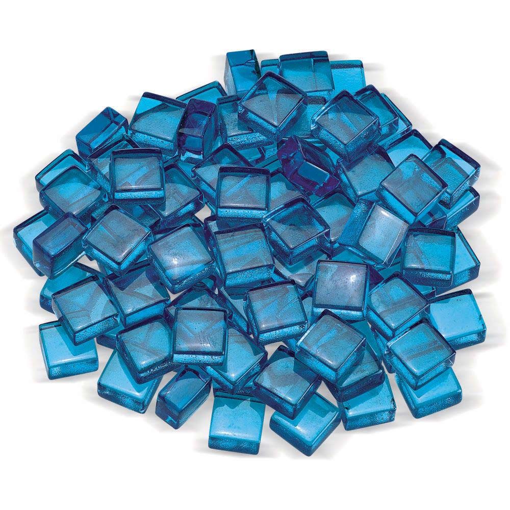 Pacific blue glass fire beads, 1/2 inch square pieces with luster