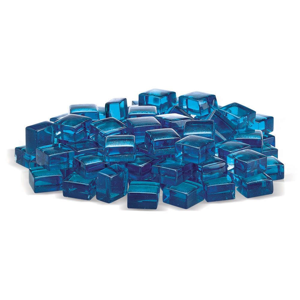 Pacific blue glass fire beads, 1/2 inch square chips piled together