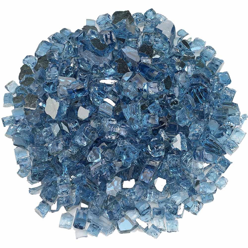 Pacific blue reflective fire glass chunks, 1/2-inch, piled heap for a fireplace