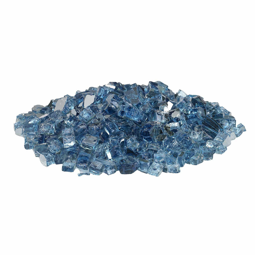Pacific blue reflective fire glass pieces, 1/2-inch chunks, long spread pile