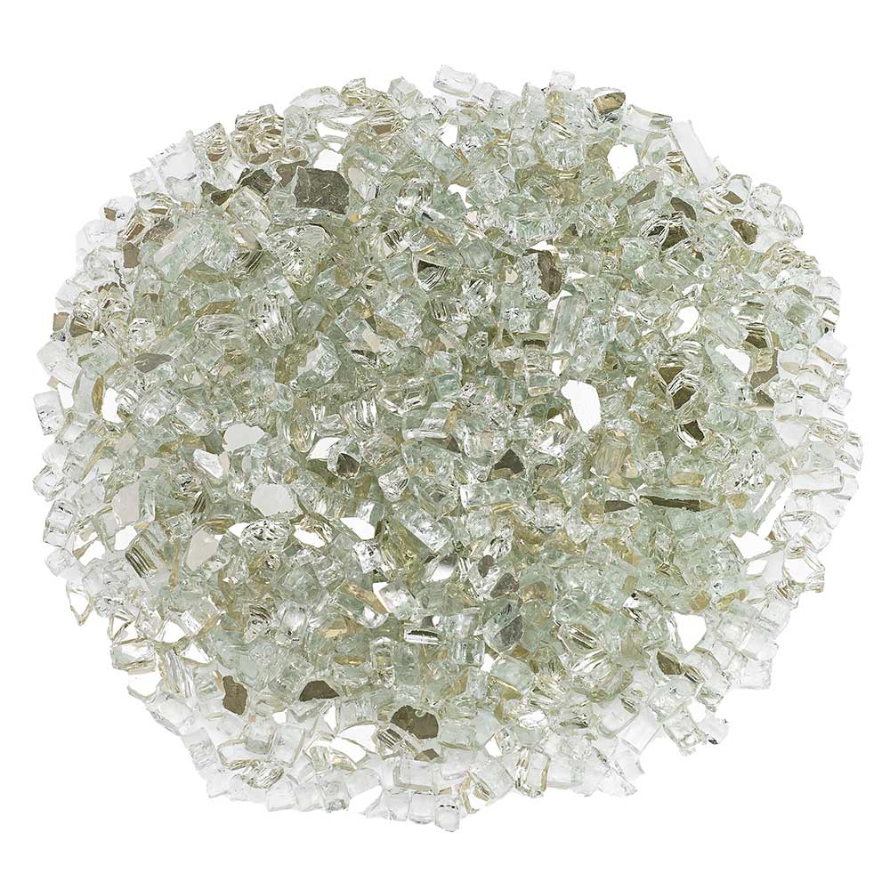 Platinum reflective fire glass, clear pale green crystal shards, 1/4 in