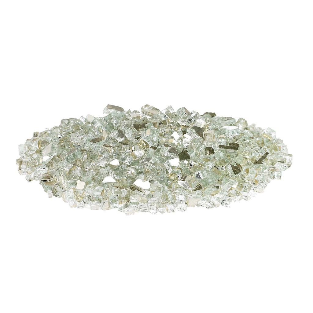 Platinum reflective fire glass pile, clear pale green glass shards, 1/4 in