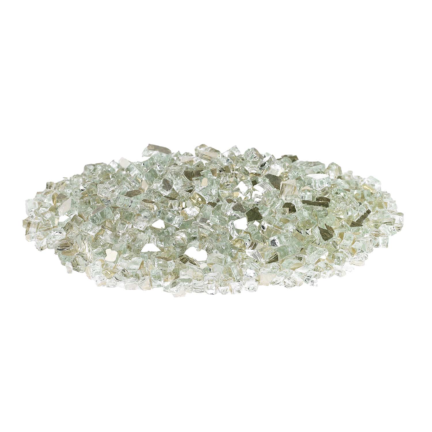 Platinum reflective fire glass pile, clear pale green glass shards, 1/4 in