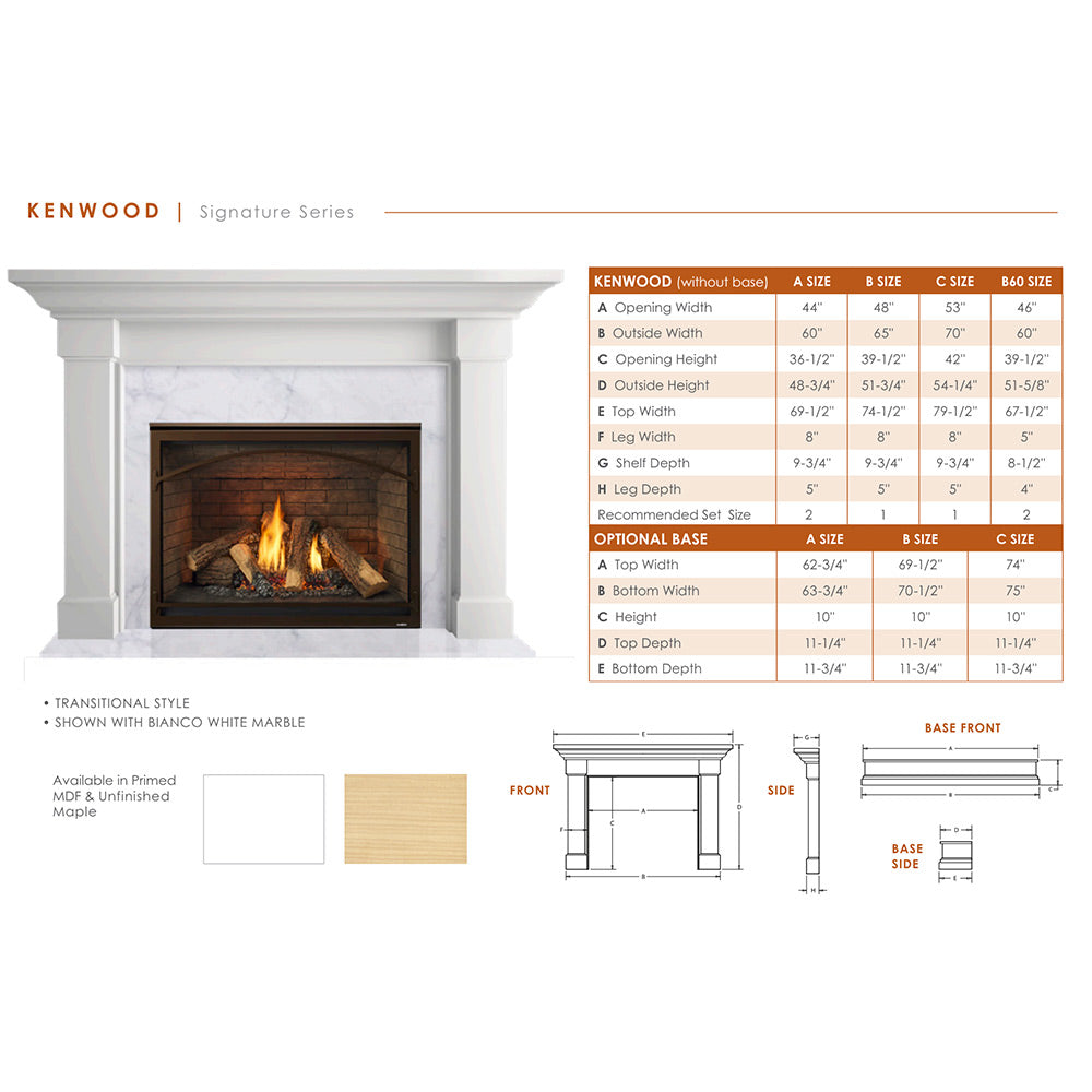 Majestic Meridian 42-Inch Direct Vent Gas Fireplace with IntelliFire Touch Ignition and Kenwood Flush Mantel