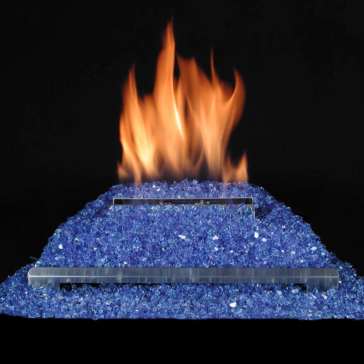 Blue fire glass ventless burner kit with stainless burner and orange flames