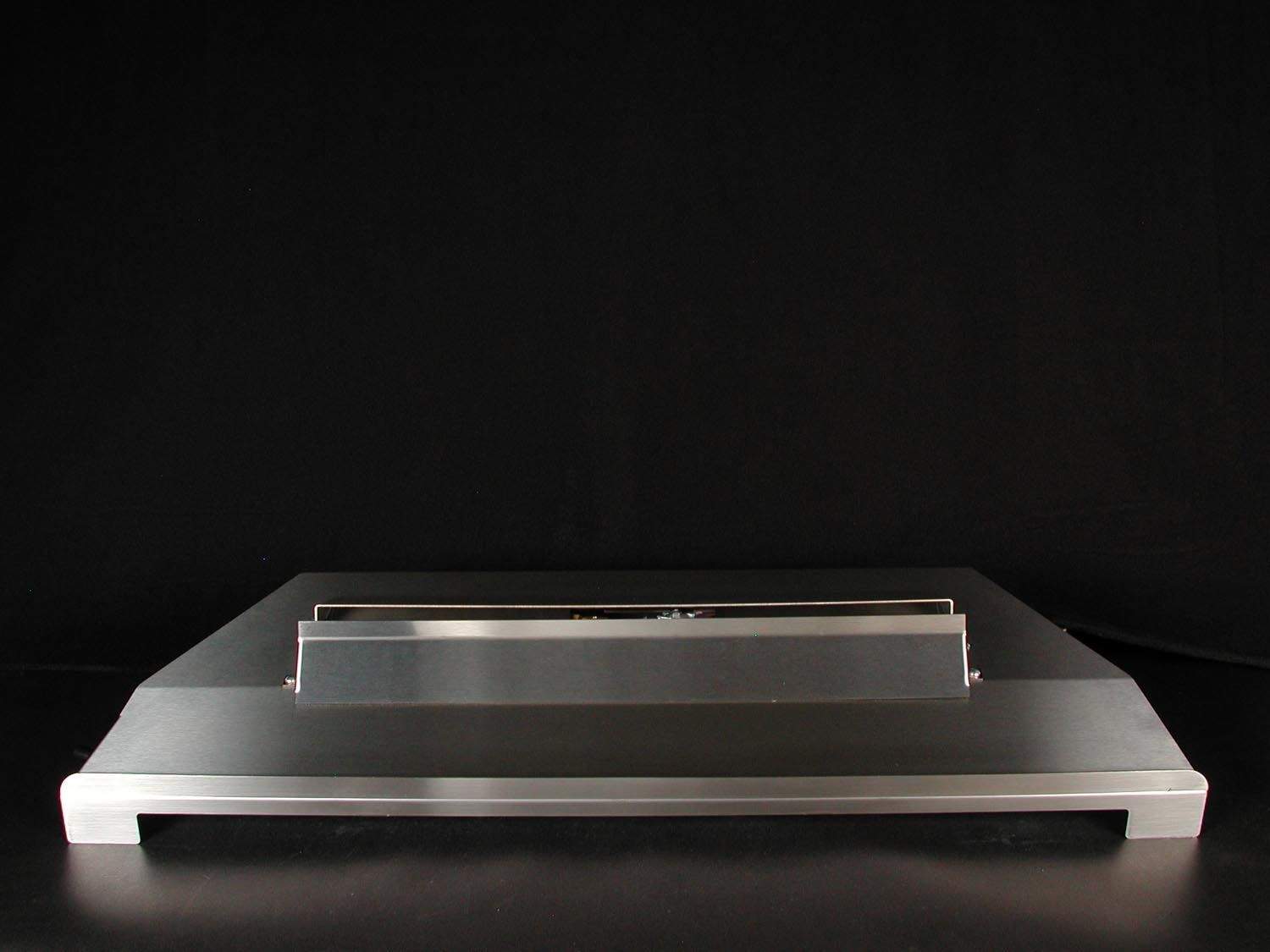 Stainless steel ventless burner base with burner bar and glass tray, no flames