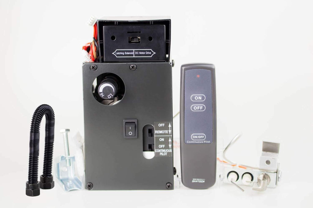 Gas valve kit with black control box and handheld on/off remote