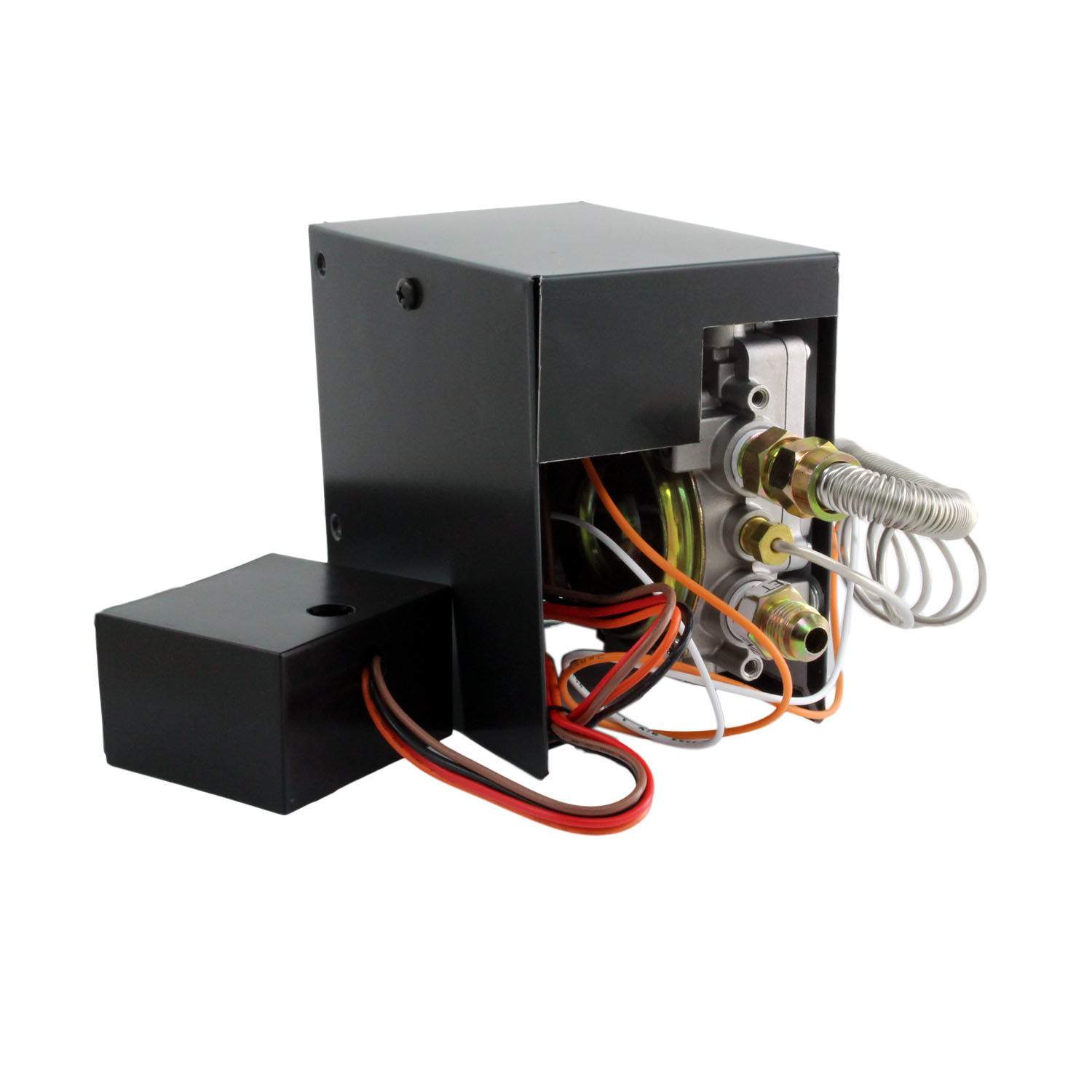 Gas valve control kit with black metal module, spark lead and wiring harness