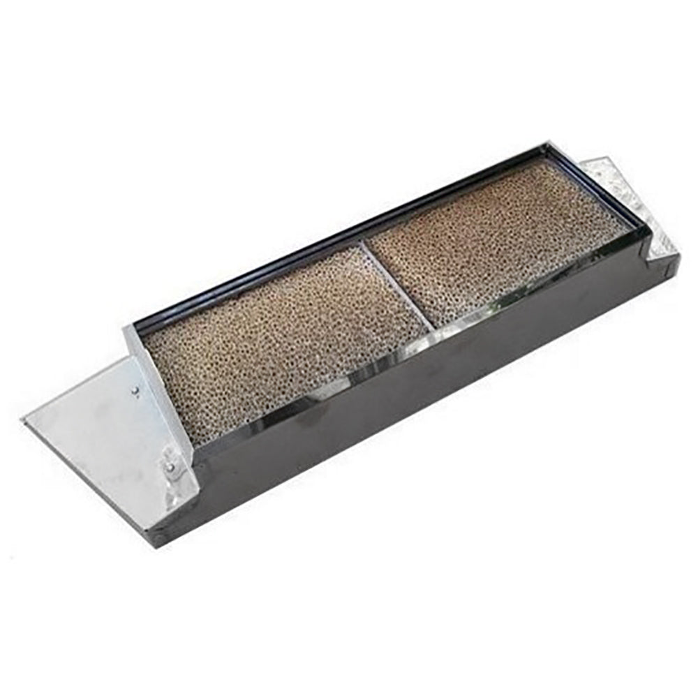Adjustable emission control hood with dark housing and tan mesh filter panels