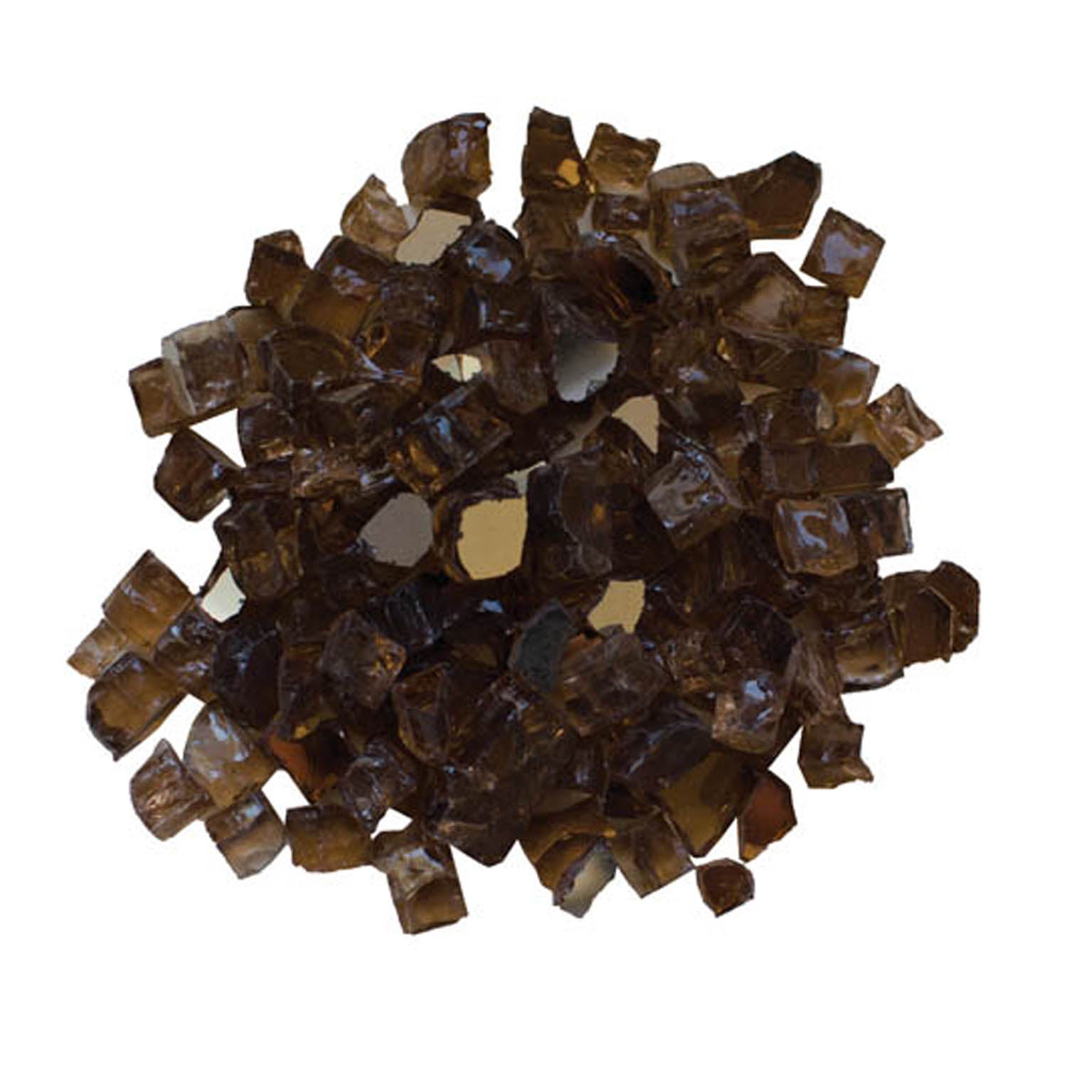 Light brown reflective fire glass shards, mixed dark brown pieces