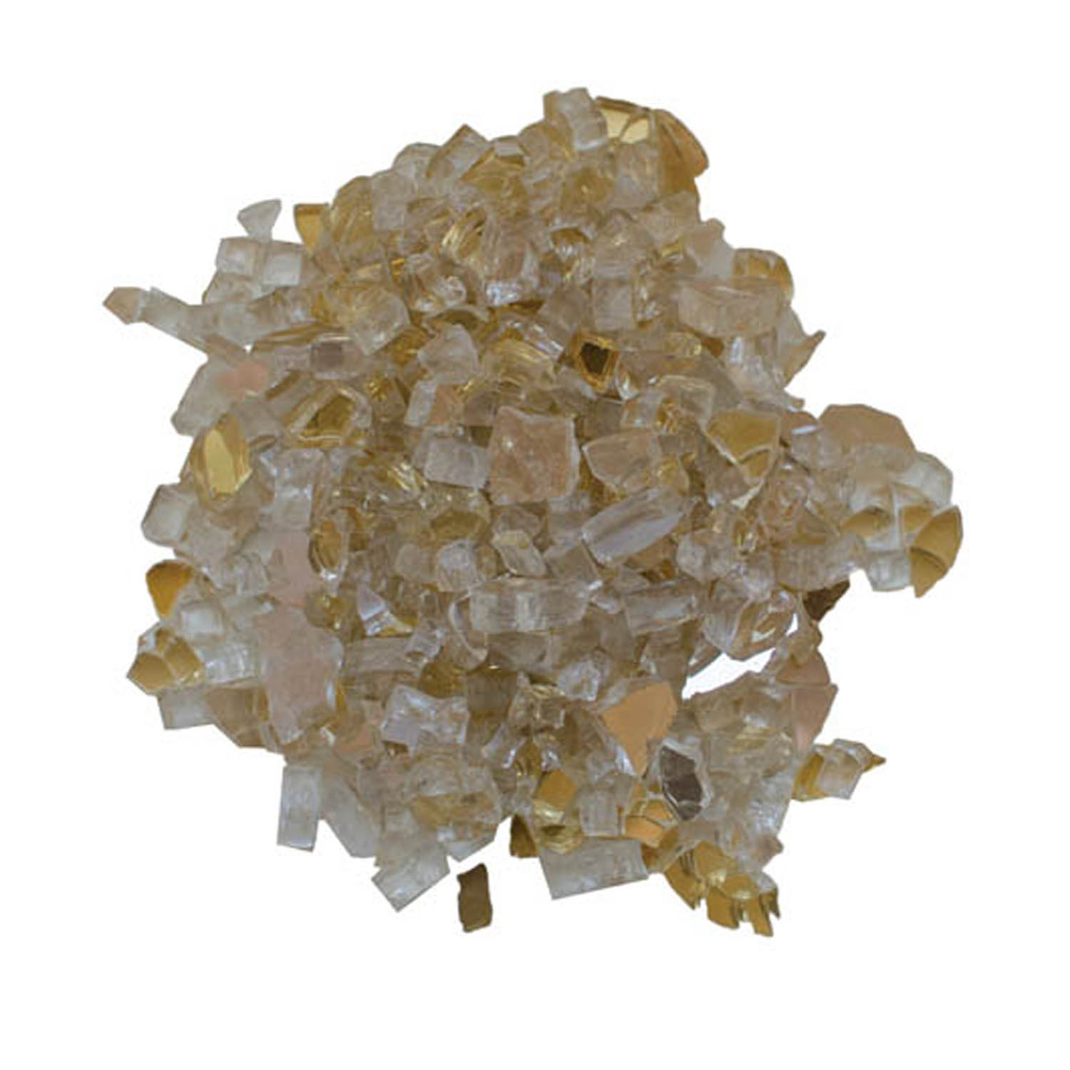 Champagne reflective fire glass, 1/4-inch clear-yellow glass pieces pile