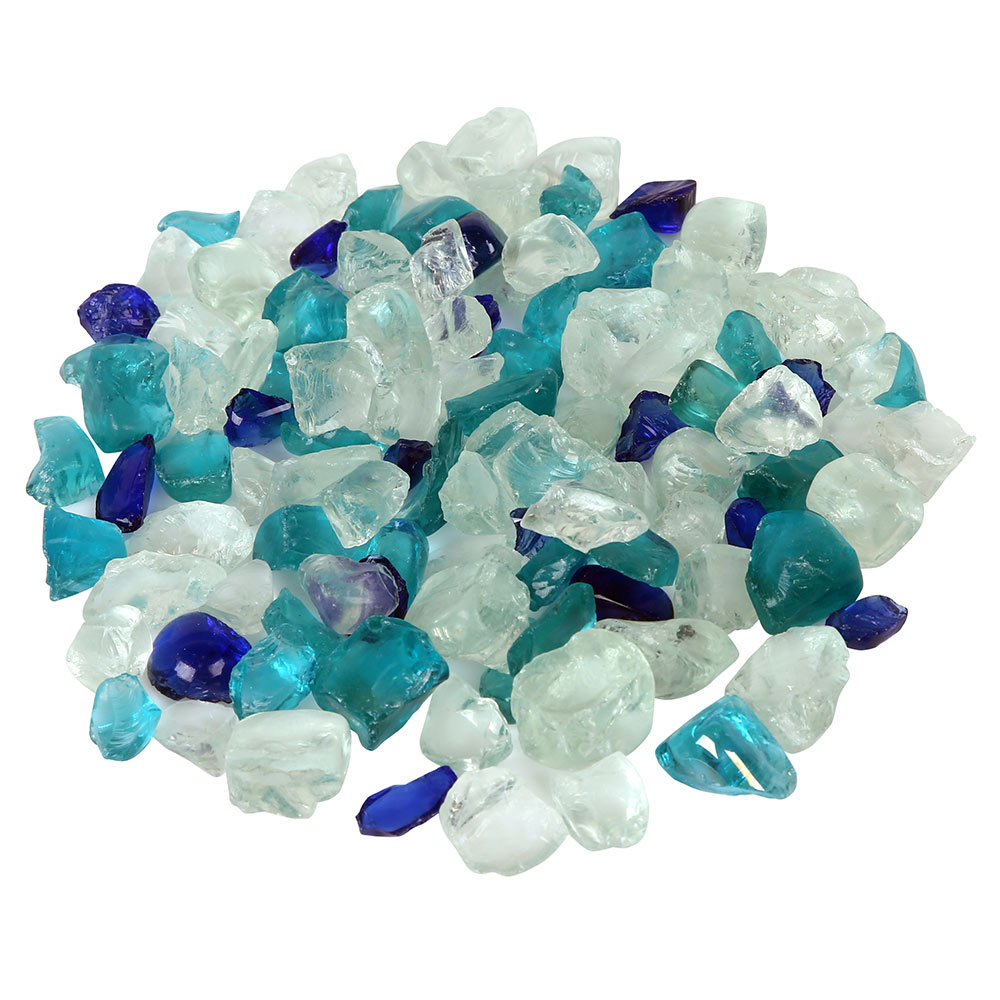 Ocean blue fire glass chunks in teal, white, and deep blue shards