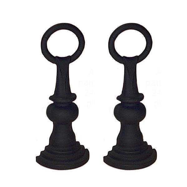 Set of two black cast-metal fireplace andirons with circular ring tops