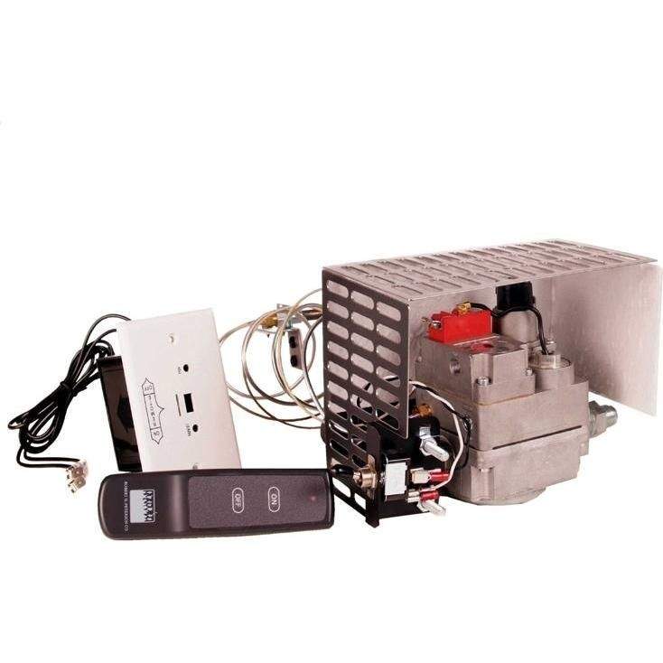 Gas millivolt valve with standing pilot, metal housing, wiring, and remote switch
