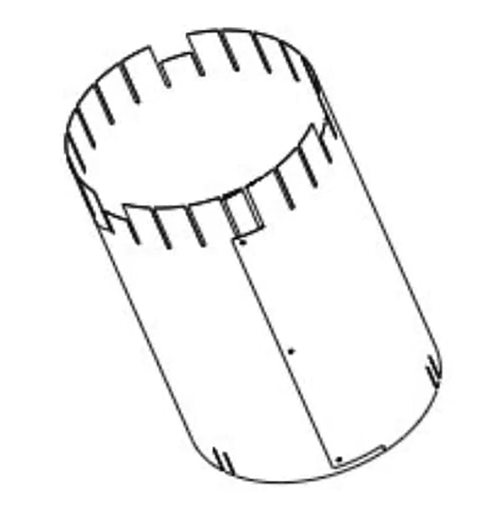 Straight flue attic insulation shield, curved metal wrap with tabs and slot
