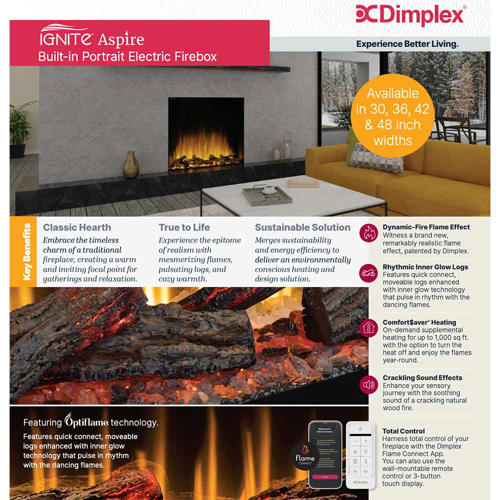 Built-in electric firebox with flame effect and faux logs, black firebox in niche