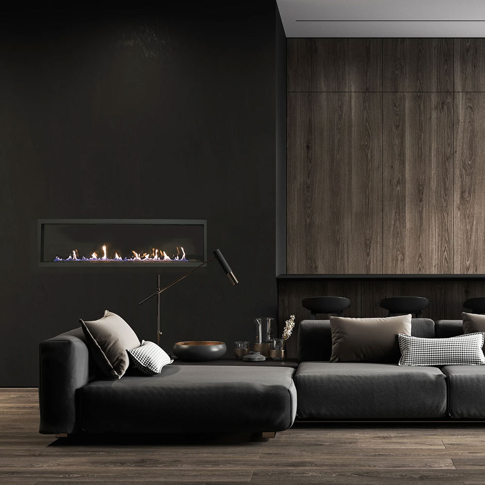 Sierra Flame AUSTIN-65G-DELUXE 65-Inch Austin Direct Vent Built-In Linear Gas Fireplace with Fireglass and Rock Media