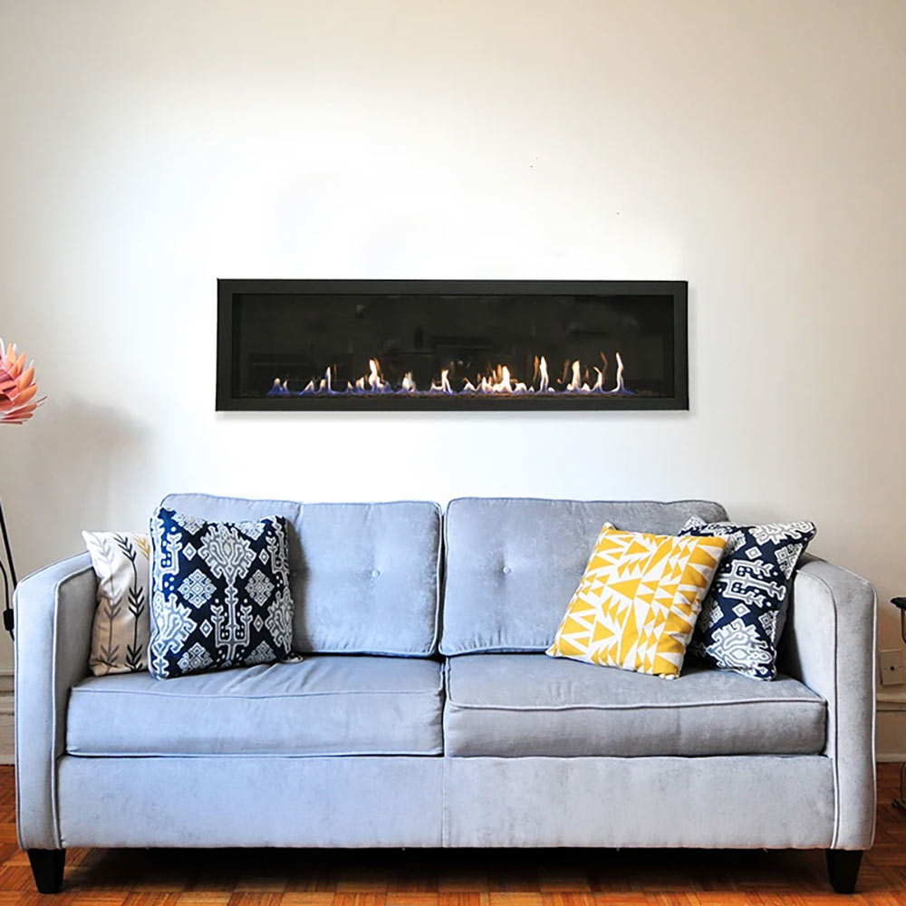 Sierra Flame AUSTIN-65G-DELUXE 65-Inch Austin Direct Vent Built-In Linear Gas Fireplace with Fireglass and Rock Media