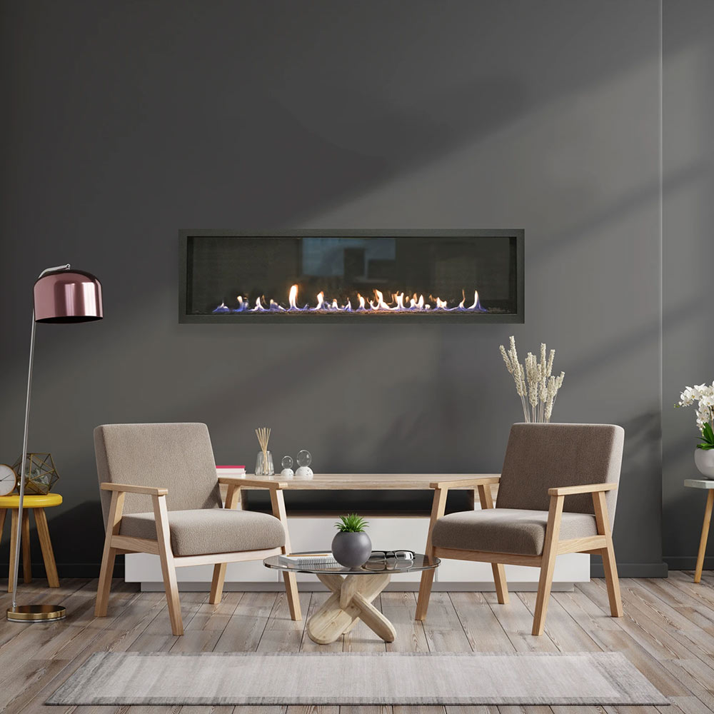 Sierra Flame AUSTIN-65G-DELUXE 65-Inch Austin Direct Vent Built-In Linear Gas Fireplace with Fireglass and Rock Media