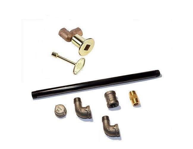 Gas log lighter burner kit with valve, long black tube, brass fittings and burner parts