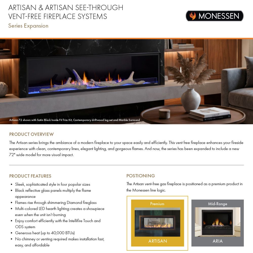 Black satin trim kit for linear vent-free gas fireplace with long viewing opening