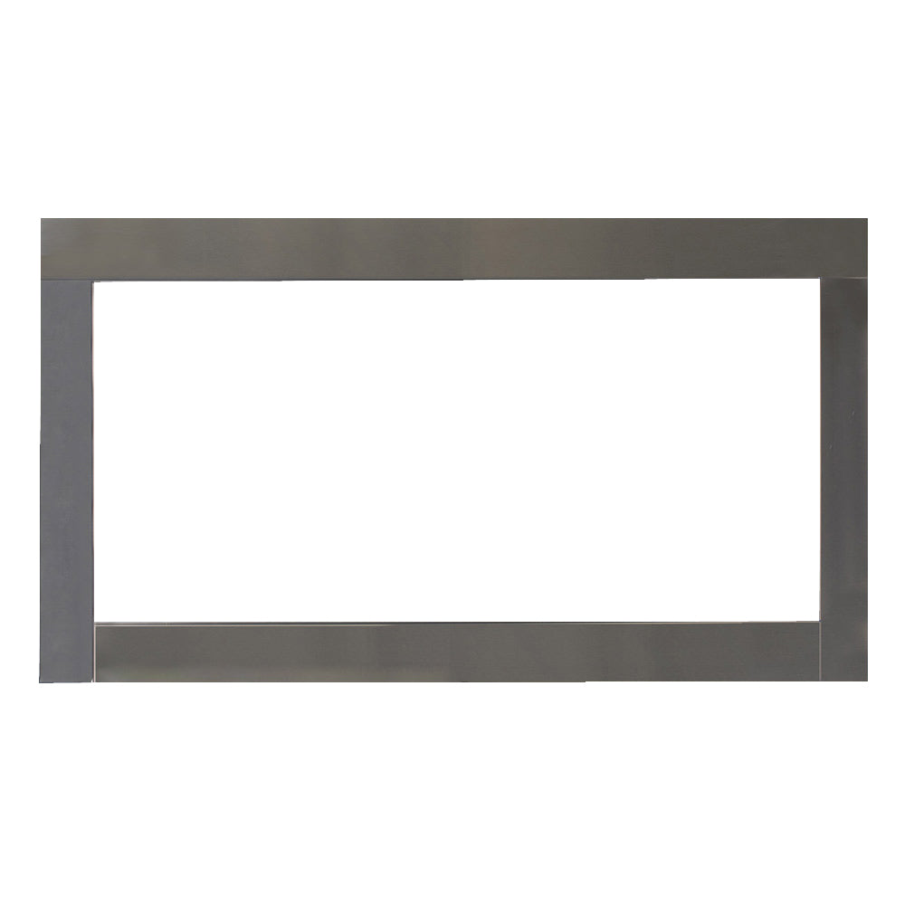 Monessen stainless steel outdoor fireplace kit, dark rectangular surround and inner panel