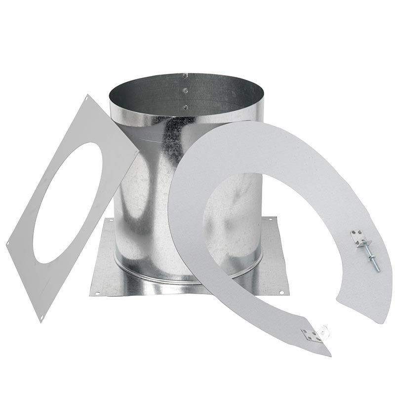 Metal firestop/vent sleeve assembly with round collar and mounting flanges, 4x7 in