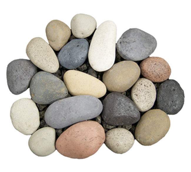 River rock fire stones: assorted smooth gray, cream, tan rocks set