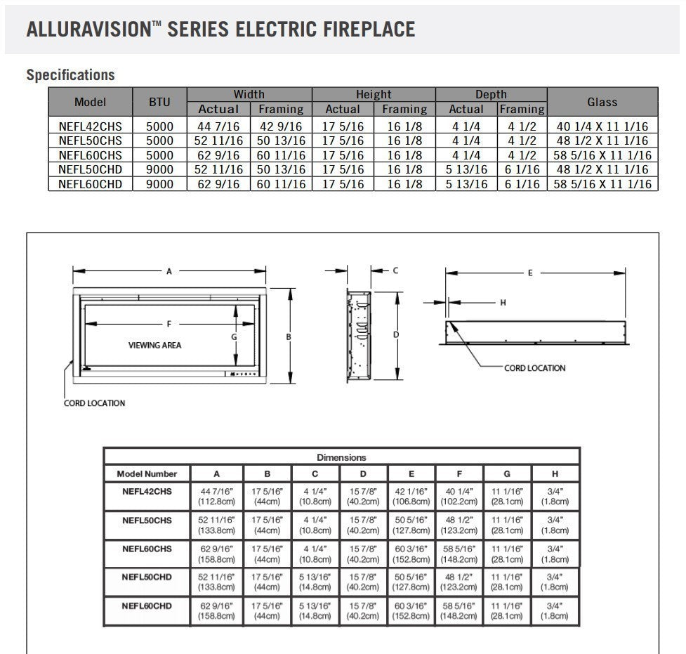 Napoleon NEFLxxCHD-1 Alluravision Deep Depth Linear Electric Fireplace
