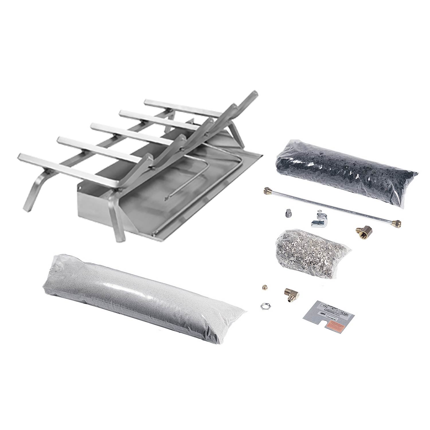 Stainless steel burner and grate kit with hardware and insulation wraps