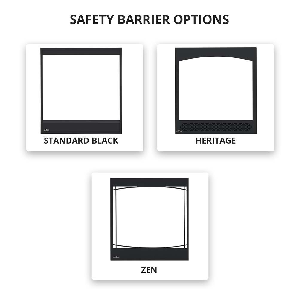 Safety barrier option graphics: Standard Black, Heritage, and ZEN screens