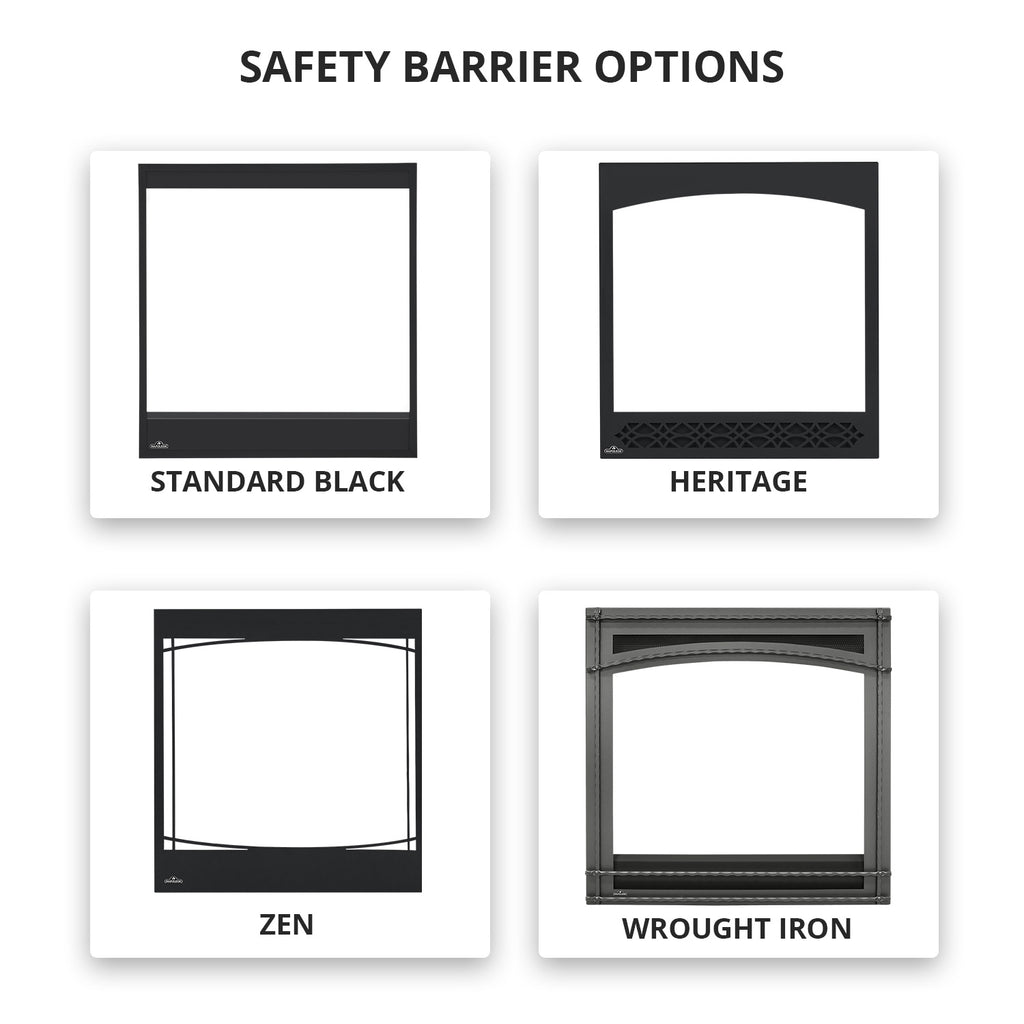 Safety barrier options graphic with black frame and heritage style barrier styles