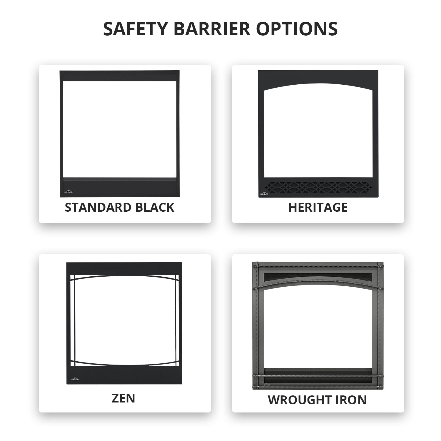 Safety barrier options graphic with black frame and heritage style barrier styles