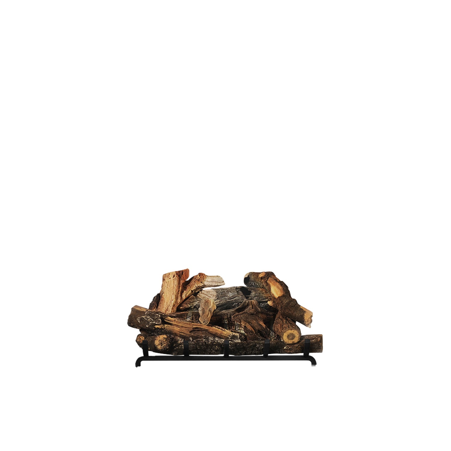 Oak log gas burner assembly on metal grate base