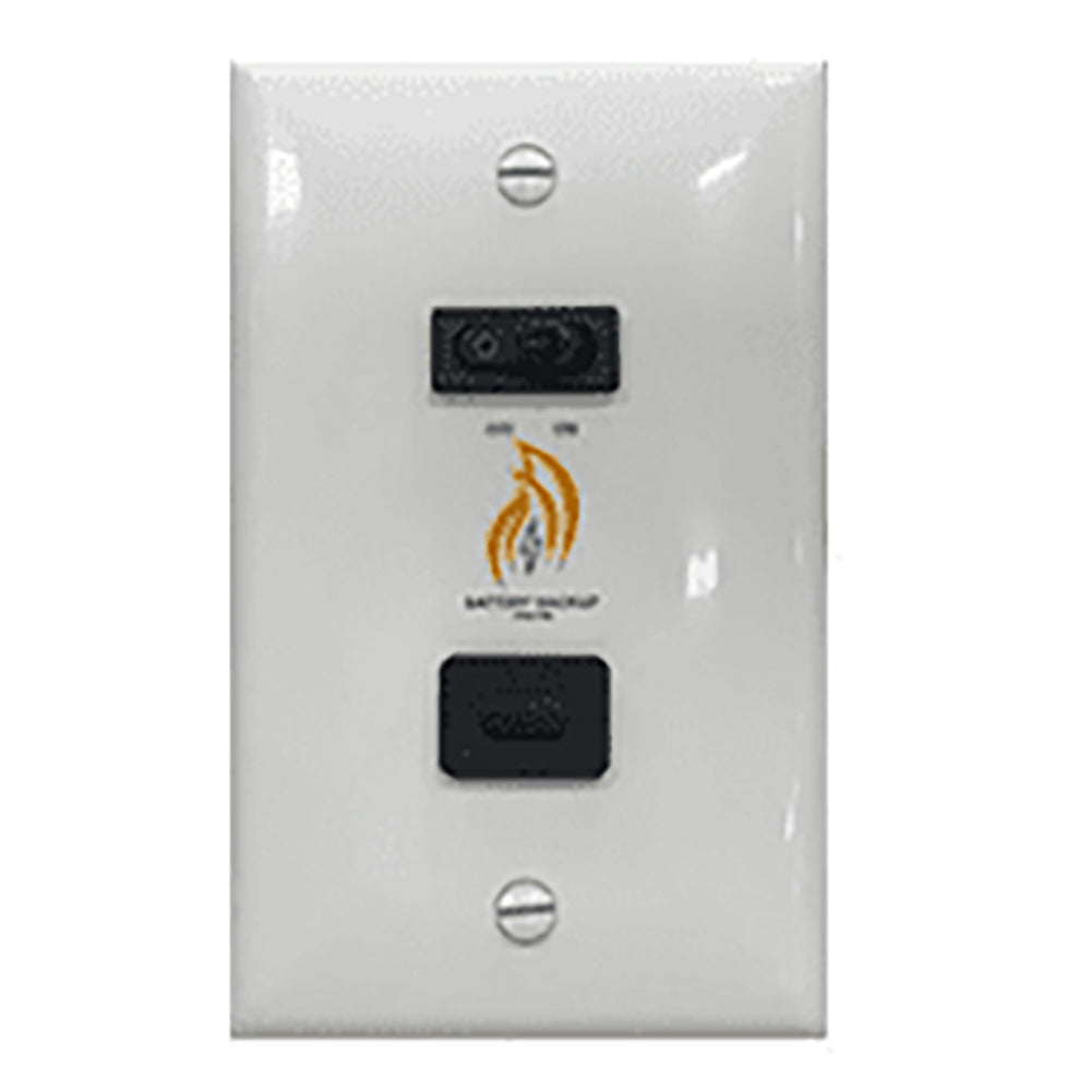 Battery backup wall switch kit with white panel and two black modules