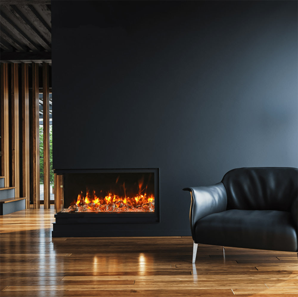 Remii BAY-SLIM Indoor/Outdoor Built-In 3-Sided Electric Fireplace with Decorative Media