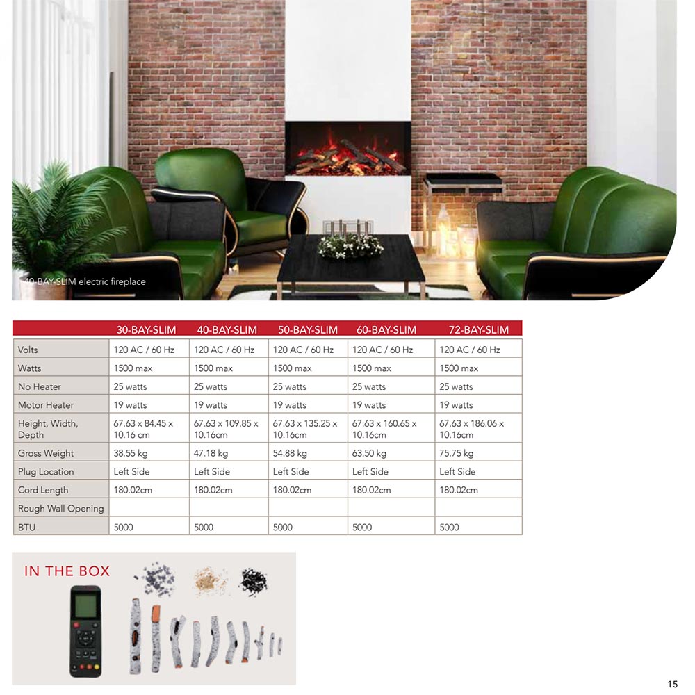 Remii BAY-SLIM Indoor/Outdoor Built-In 3-Sided Electric Fireplace with Decorative Media
