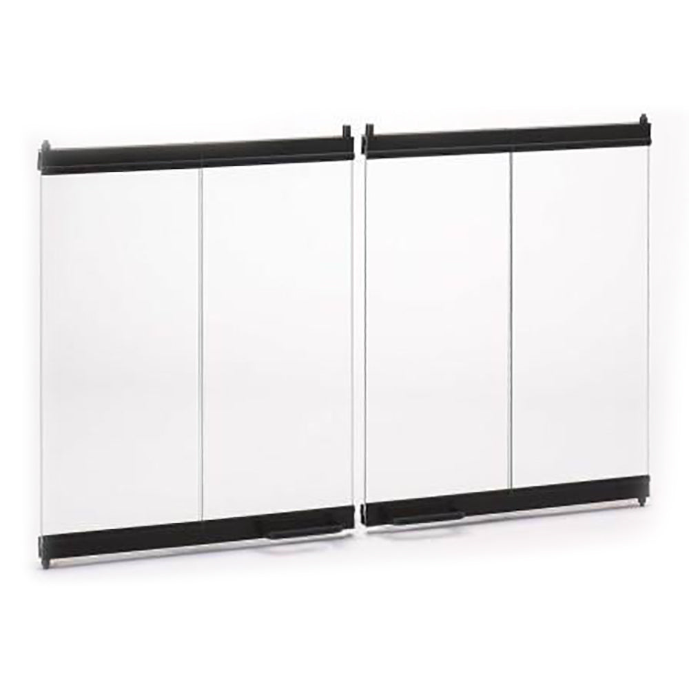 36 in bi-fold outdoor fireplace glass door with black frame and two panels